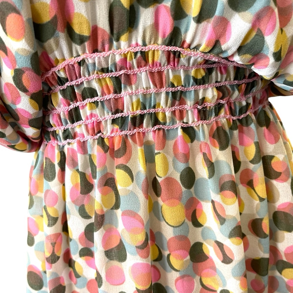 Max Studio Multi-Colour Pastel Dot Smocked Waist Blouson Dress (M) - Picture 6 of 15